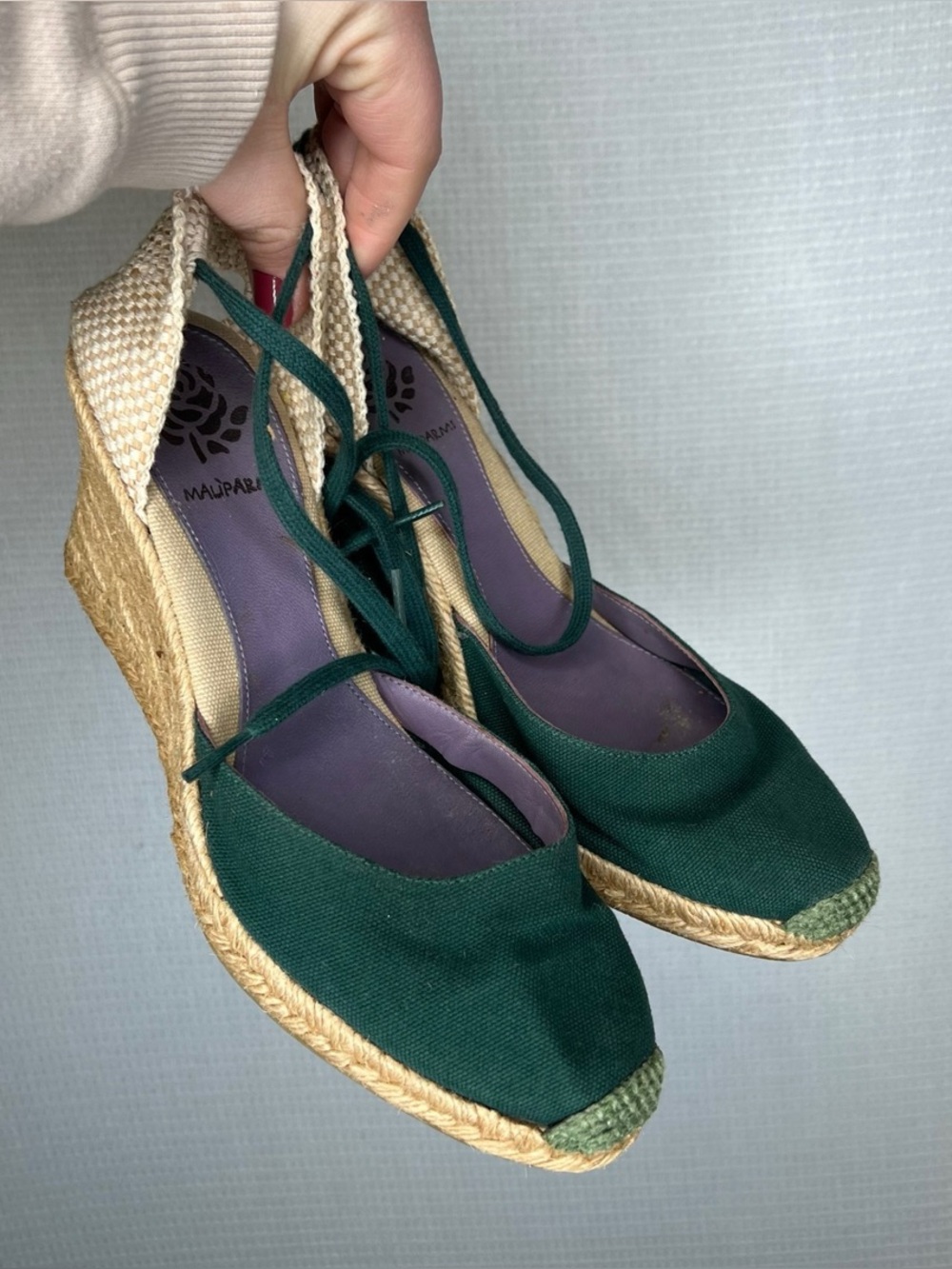 Miau Parmi Forest Green Canvas Espadrille Wedge with Lace-Up Ankle